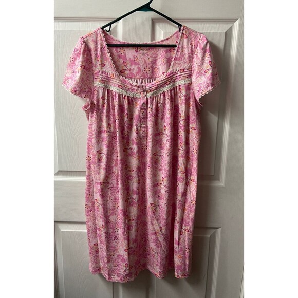Kim Rogers Other - Kim Rogers Intimates Womens Pink Floral Gown Size XL Short Sleeve Jersey Midi